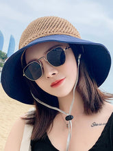 Women Foldable Sunscreen Hollow Beach Knitted Hat